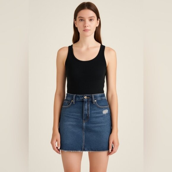 7 For All Mankind Distressed Denim Mini Skirt Size 28 - Picture 1 of 11